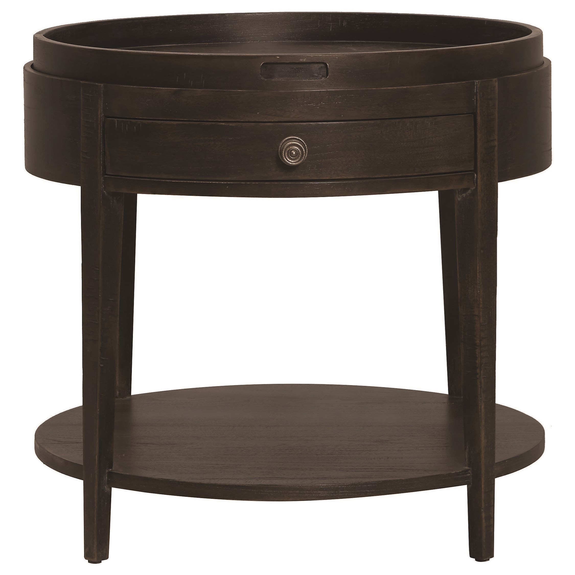 Bassett Woodridge Transitional Round End Table with Removable Tray and